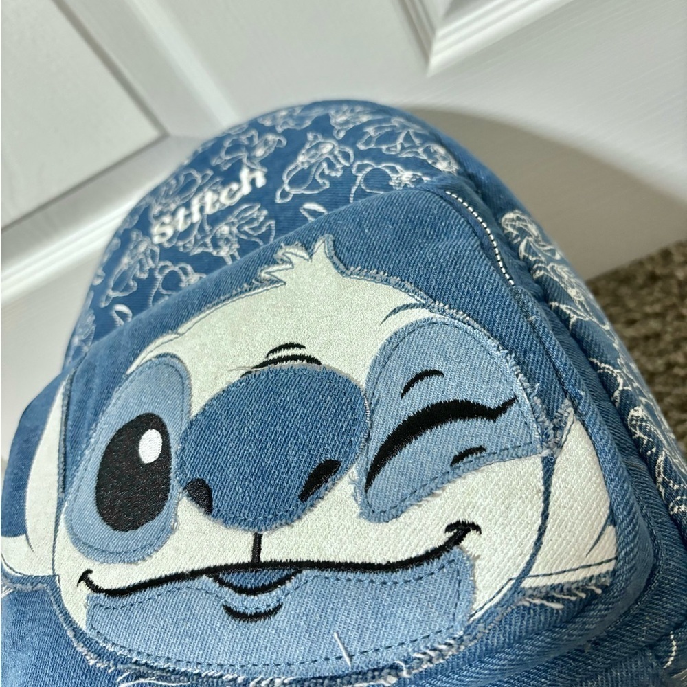 Disneys : Stitch Blue Denim Embroidered Backpack | NWT ✨ - Picture 5 of 12